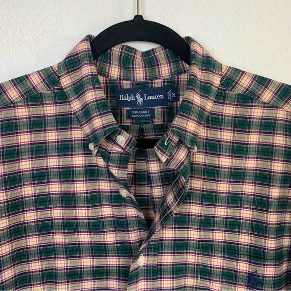 Ralph Lauren Mens SZ M Green Plaid Cotton Button Down “Big Shirt” - Picture 2 of 11